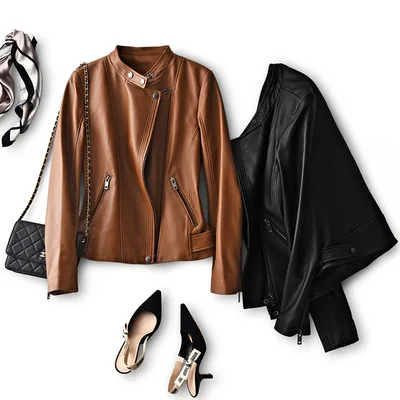 2021 Women  New Fashion Genuine Real Sheep Leather Jacket G12