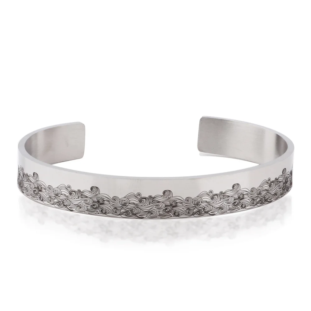 

TO MY WIFE Stainless Steel Open Bangle 10mm Wave Bangle Good Friend Gift