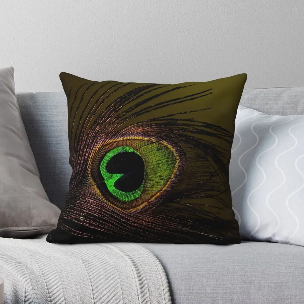 

Olive Peacock Square Pillowcase Polyester Linen Velvet Creative Zip Decor Throw Pillow Case Home Cushion Cover Wholesale