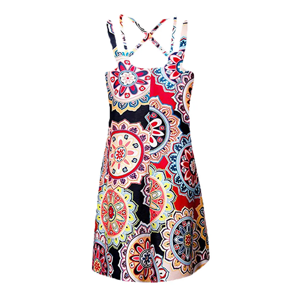 

Vintage Boho Women Summer Plus Size Casual Dress Sundresses Summer Beach Sleeveless Print Short Mini Dresses Vestidos De Mujer