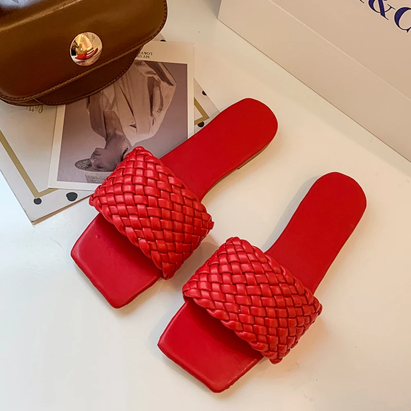 

2021 Fashion Women Slippers Braided Open-toe Casual Shoes Flats Beach Sandals Flip Flops Shoes Women Slippers Plus size 41 42