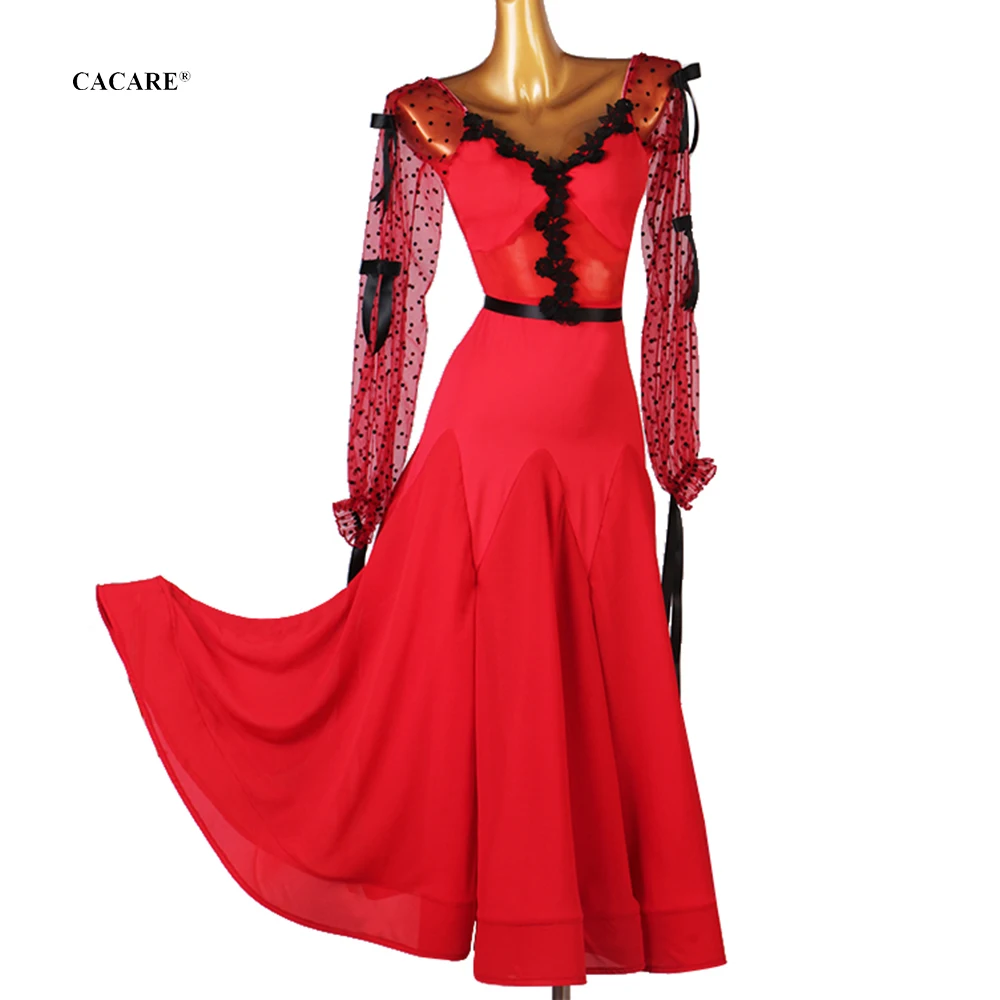Платья для бальных танцев CACARE D1030, для соревнований по выбору, с сетчатым рукавом и широким подолом, с открытой спиной, для бальных танцев