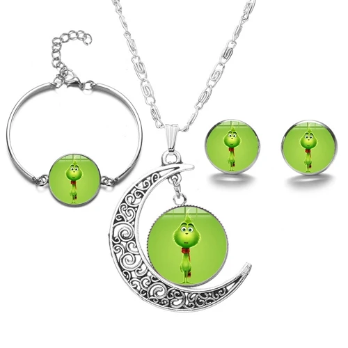 SONGDA как Grinch палантин Новогодний комплект украшений Grinch плакат со сценами из фильмов мультфильм стеклянный купол ручной работы ювелирные изделия Рождественский подарок - Окраска металла: Style 3