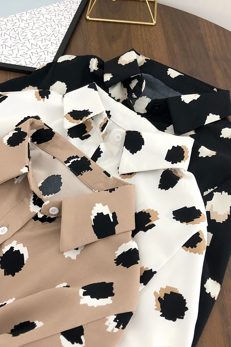 

3144 Printed Shirt Female Design Sense Niche Spring New Retro Cold Loose Shirt Korean Version Lazy Wind Top