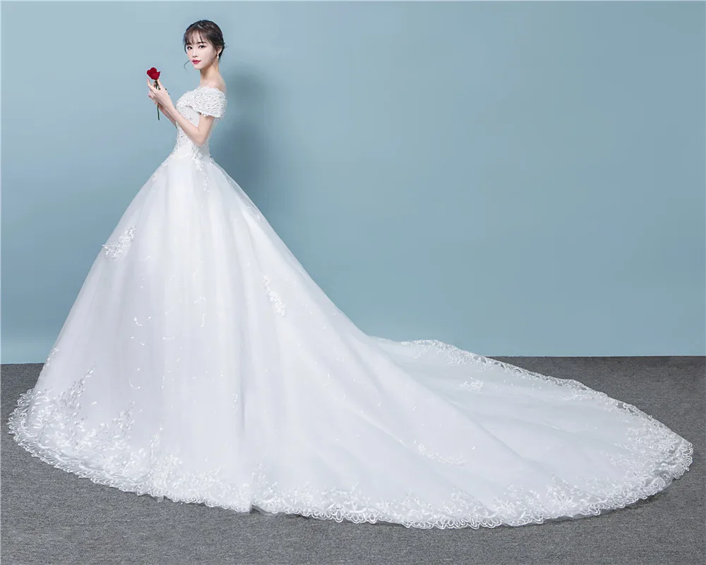 Роскошное Свадебное платье с вышивкой и открытыми плечами свадебное со шлейфом