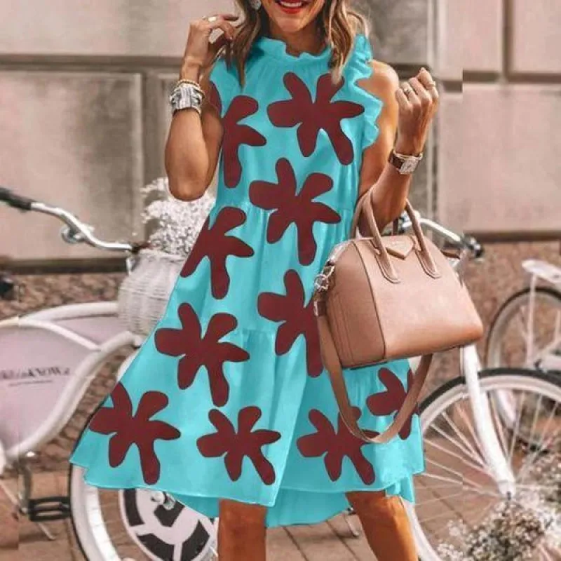 Summer Sunflower Printed Shift Dress Sexy Off Shoulder O Neck Knee Length Swing Dresses Holiday Party Vestidos WDC5338 | Женская одежда