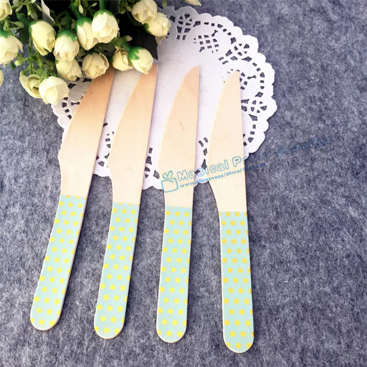 Ложки мятно-зеленые в горошек 36 шт. вилки розовый нож деревянная посуда с ручной