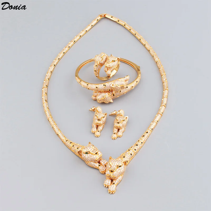 

Donia jewelry Fashion luxury new leopard lie prone bracelet necklace set couple ring earrings jewelry ladies banquet jewelry