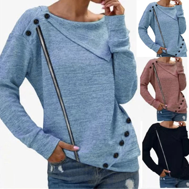 

Casual Women's Pullover Sweater Autumn And Winter New Solid Color Sweater Long Sleeve Button Leather Pimp Large Lapel Knit Top