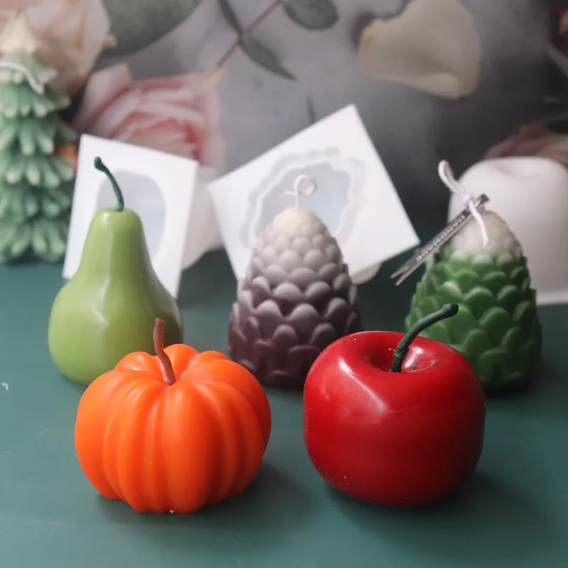 3D Fruit Shape Candle Molds Creative Apple Pear Pinecone Pumpkin Shaped Mold Silicone Candle Molds For Candle Making
