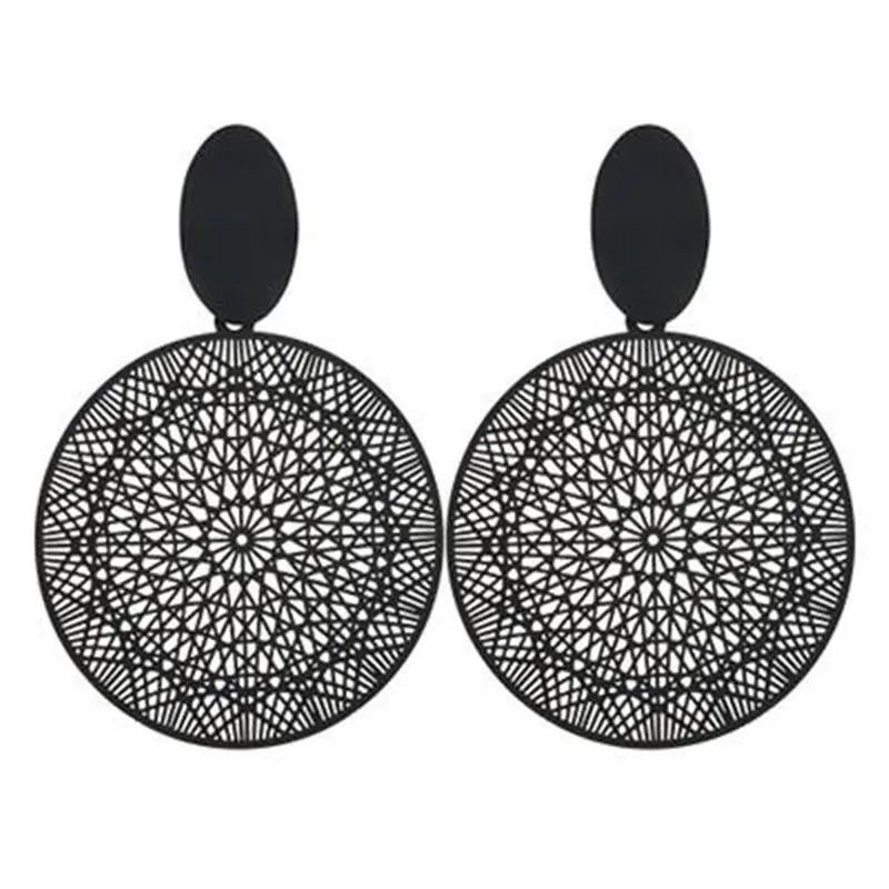 Трендовые серьги 2019 черные круглые Висячие для женщин полые геометрические