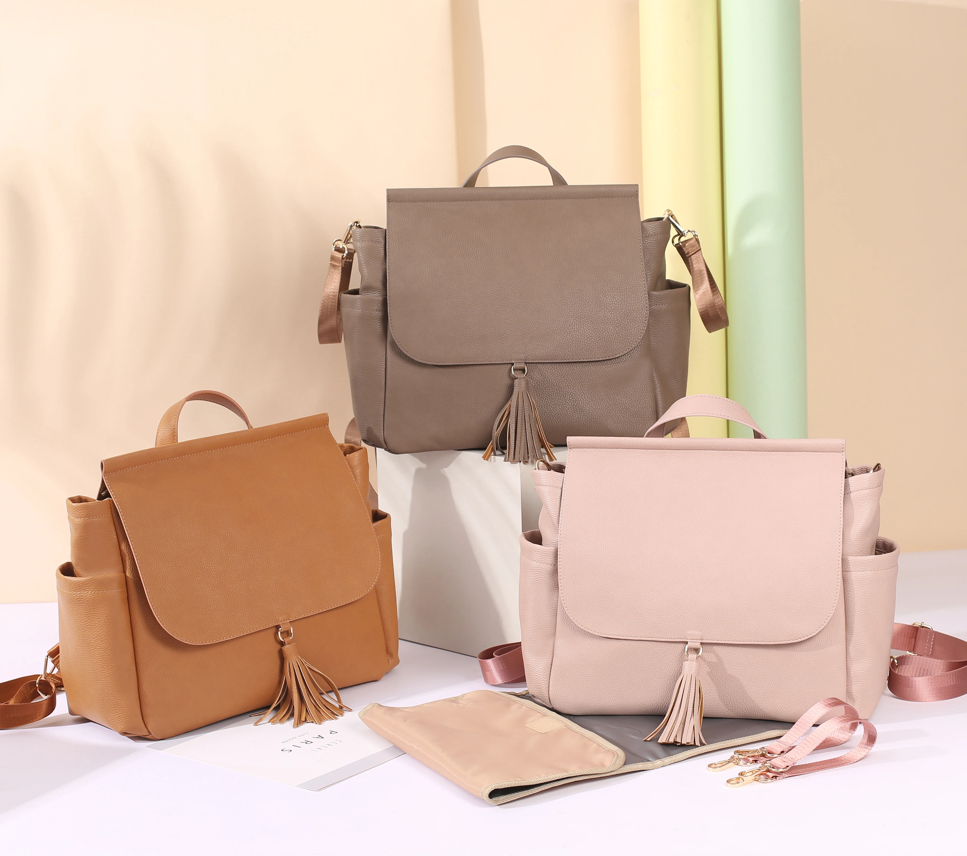

Multifunction Leather Diaper Bags Large Capacity Baby Bags for Baby Care Changing Bags for Mom Outdoor Travel Maternity Backpack