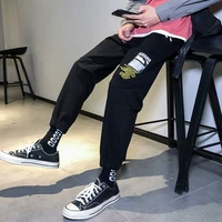 new youth student trend versatile overalls korean mens summer thin casual loose cotton 9 point sweatpants trousers boy