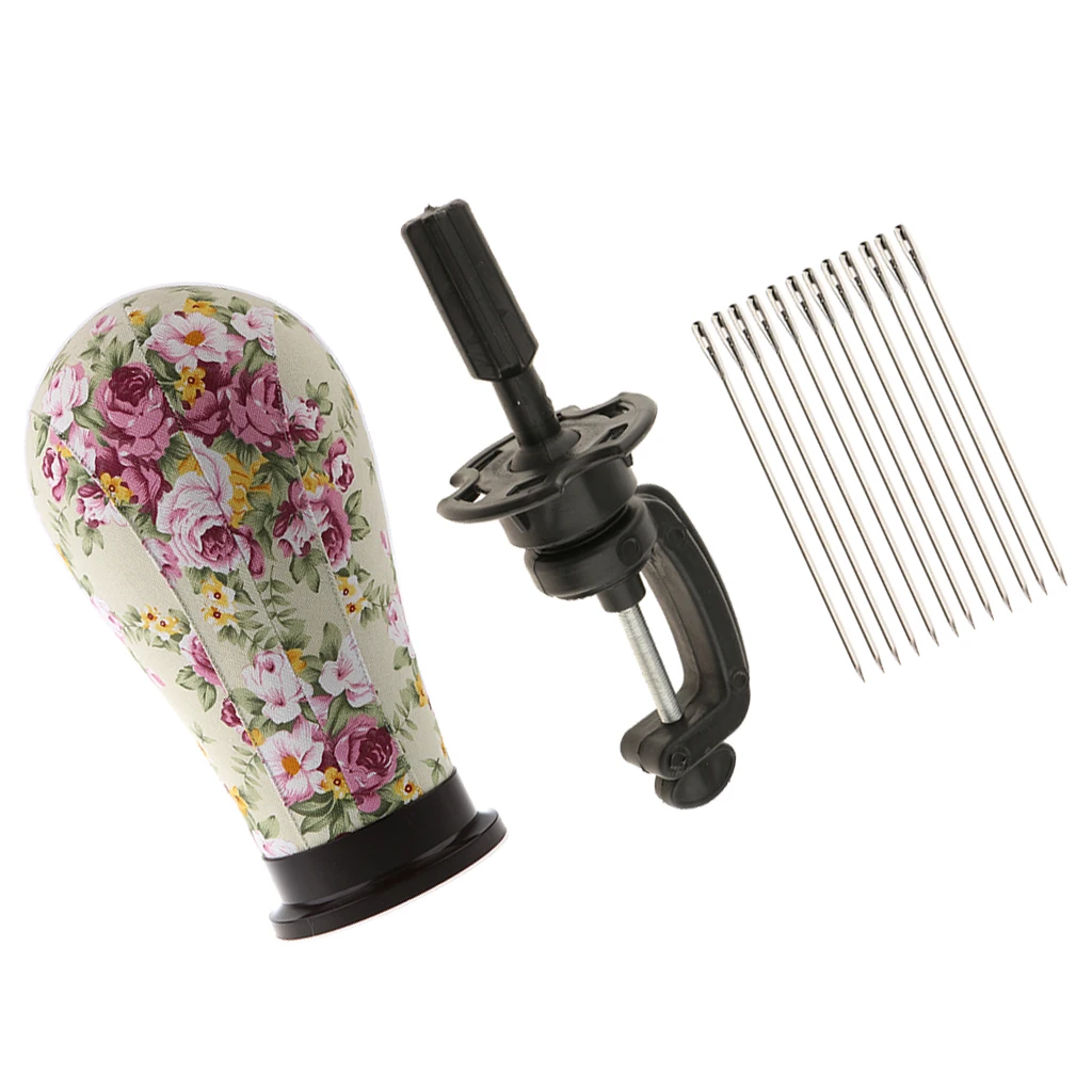 

21'' Floral Wig Making Cork Canvas Block Mannequin Head+Clamp+ Straight Pins