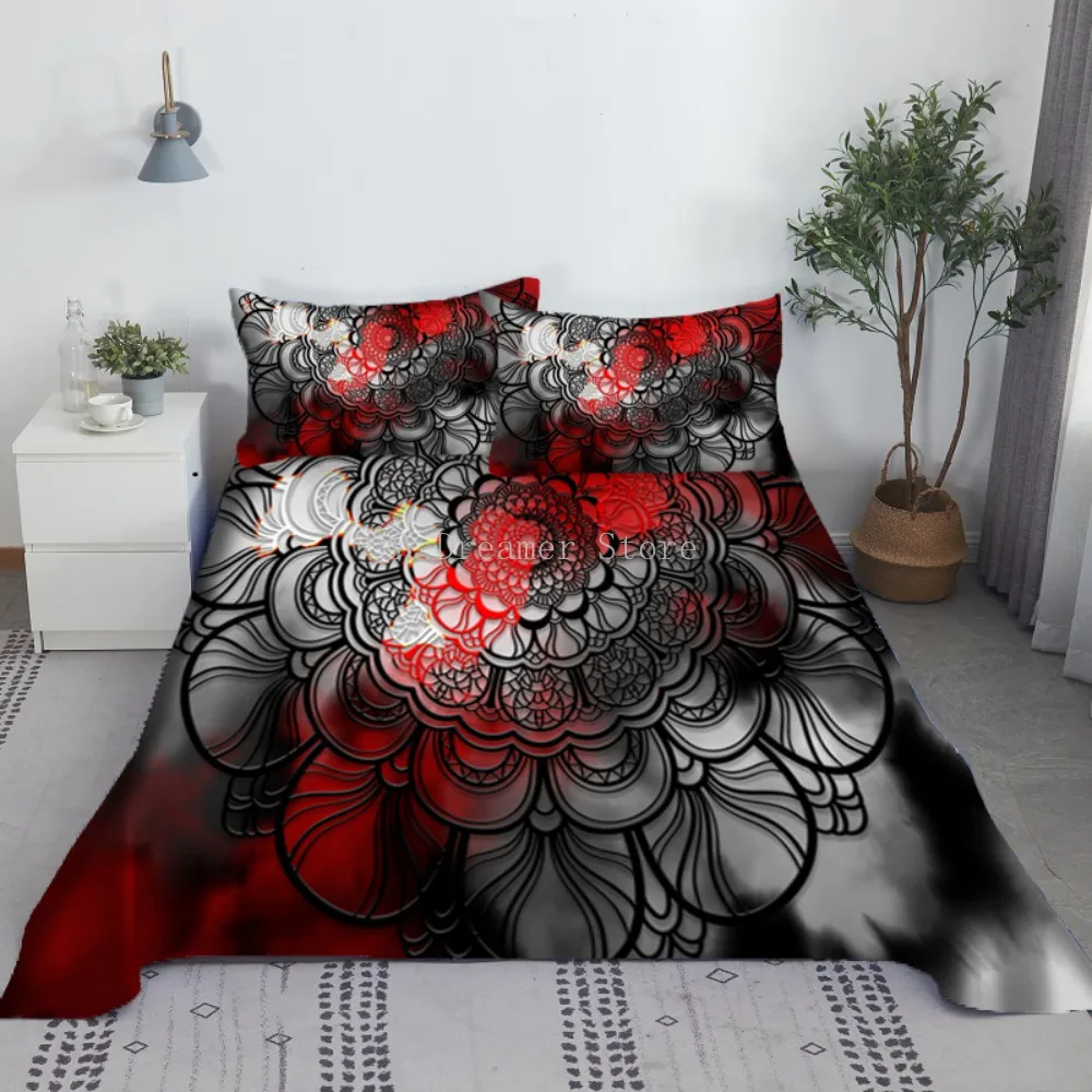 

Bohemian Mandala Flower Digital Printing Polyester Luxury Rose Bed Flat Sheet With Pillowcase 3Pcs Print Bedding Set