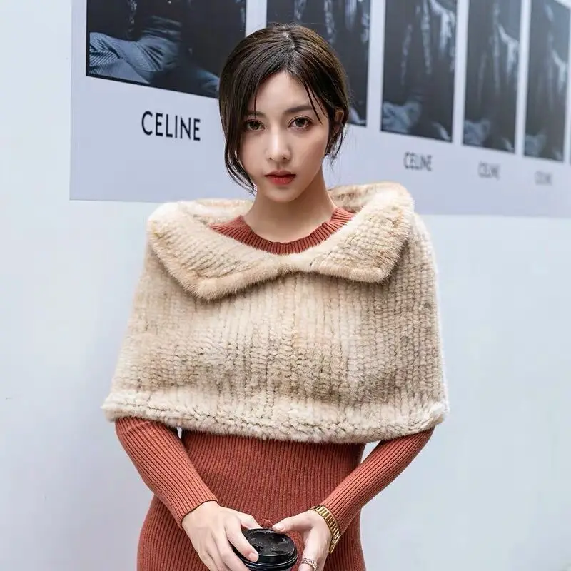 CX B M 68D Для женщин снуд шею ручной вязки меховая накидка из натурального меха