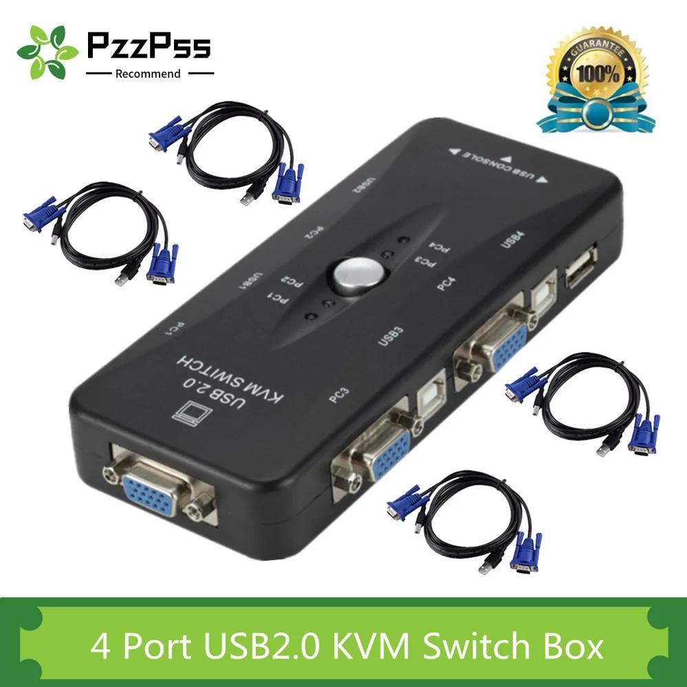 

KVM-переключатель PzzPss, 4 порта, USB 2,0, VGA, сплиттер, мышь, принтер, клавиатура, флеш-накопитель, коммутатор 1920*1440, VGA, адаптер-переключатель