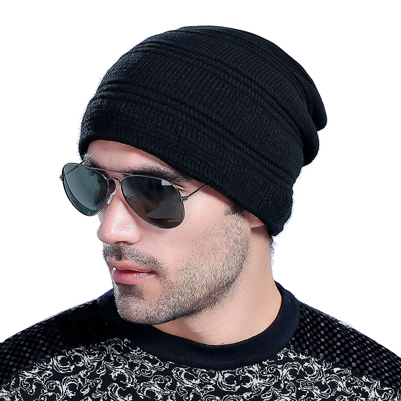 Мужские шапки вязаная шапка бини для мужчин зимние теплые кораллового флиса