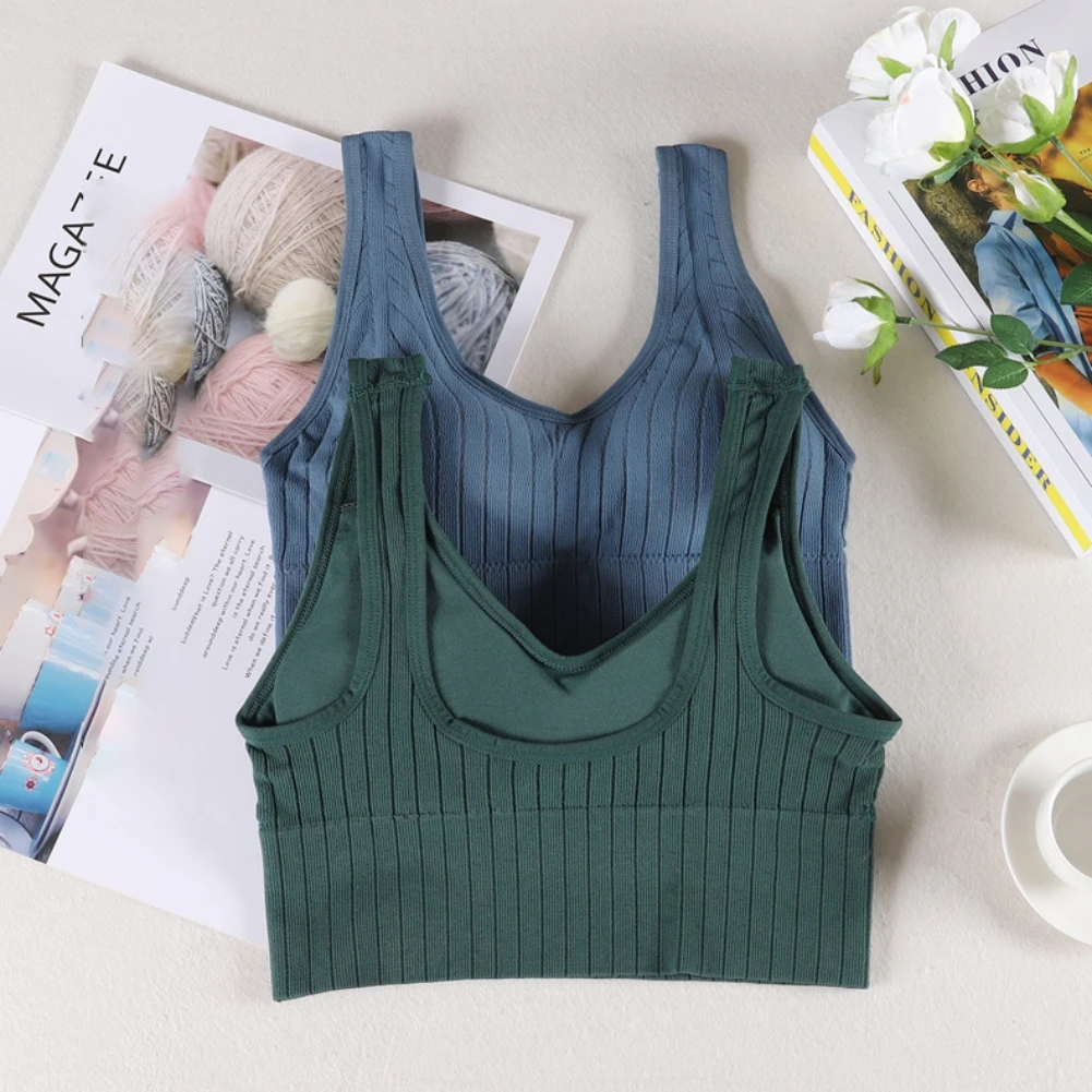 

Спортивные бюстгальтеры, Женский бесшовный топ в рубчик, бюстгальтер с глубоким V-образным вырезом без косточек, нижнее белье для бега, женс...