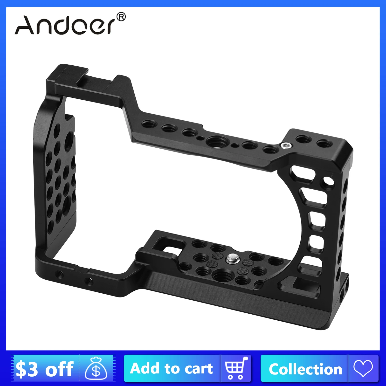 

Andoer Camera Cage Rig with Cold Shoe Mount 1/4 3/8 ARRI Locating Hole Threaded for Sony A6000/A6100/A6300/A6400/A6500 Cameras