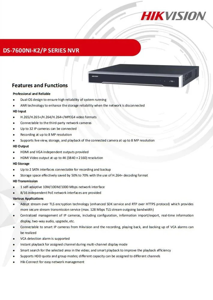 Оригинальная английская версия Hikvision встроенный сетевой видеорегистратор Plug &amp