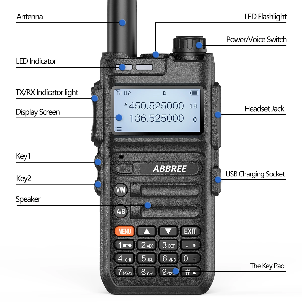 Портативная рация ABBREE AR-F5 136-520 МГц 10 Вт 5800 мА ч | Мобильные телефоны и аксессуары