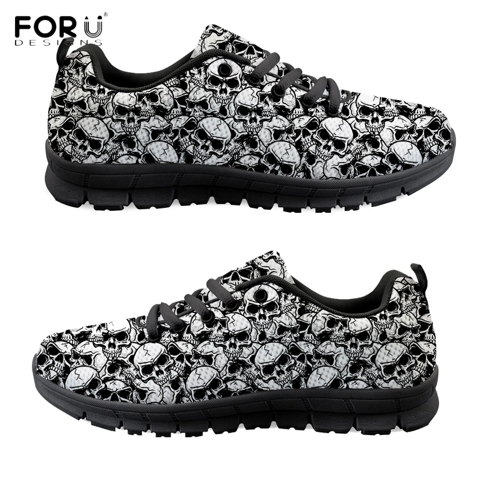 FORUDESIGNS/повседневная мужская обувь в стиле панк с 3D-принтом черепа Дышащие