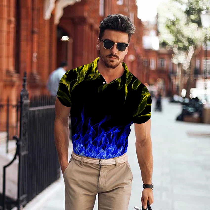 

Summer Round Neck Short Sleeve t-shirt Blue Green Red Purple Flame 3D printing