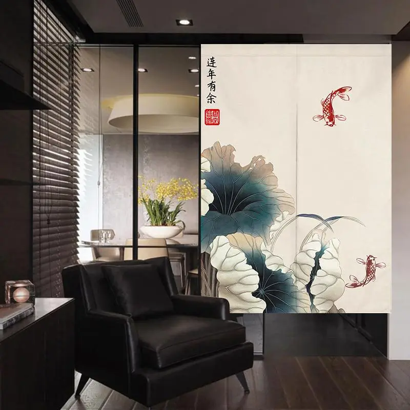 

Chinese Feng Shui Door Curtain Lucky Fortune Printed Decorative Kitchen Bedroom Doorway Partition Half Curtains Customizable