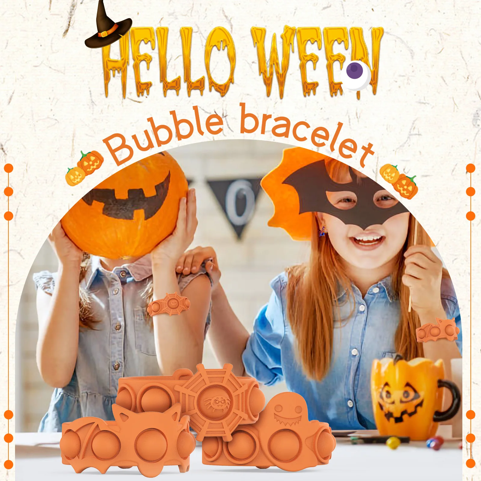 

2021Halloween Series Bubble Band Stress Relif Toy Pop Press Decompression Soft Silicone Wristband Hand Fidget Toys Chidren Gifts