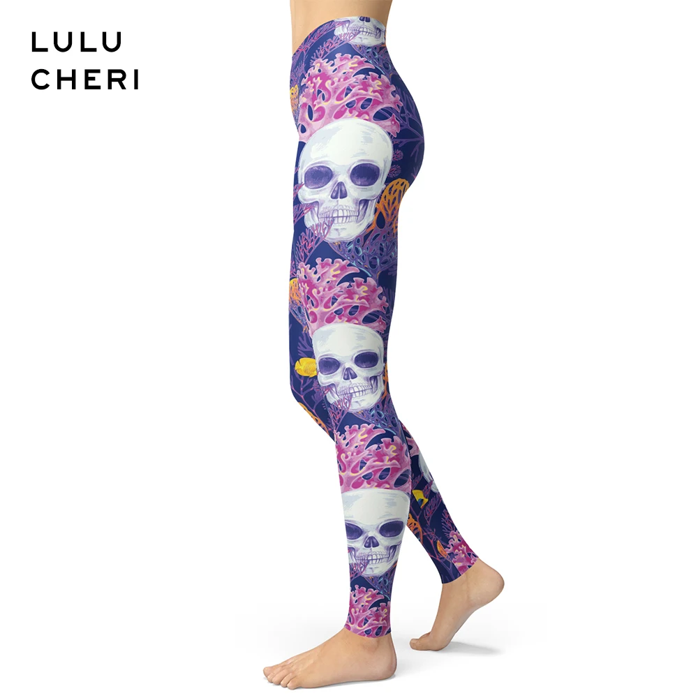 Легинсы для фитнеса с изображением цветов роз и черепа|Легинсы| |