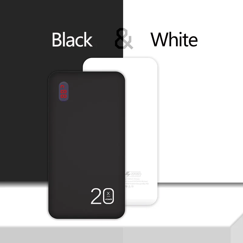 Black TUOSHIKE power Bank 20000 мАч светодиодный цифровой дисплей внешняя батарея для Iphone samsung Xiaomi huawei с кабелем портативный Банк питания - Цвет: Black