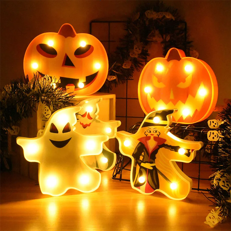 18 Styles LED Lamp Halloween Outdoor Decorative Small Night Light Spider Pumpkin Ghost Skeleton Children