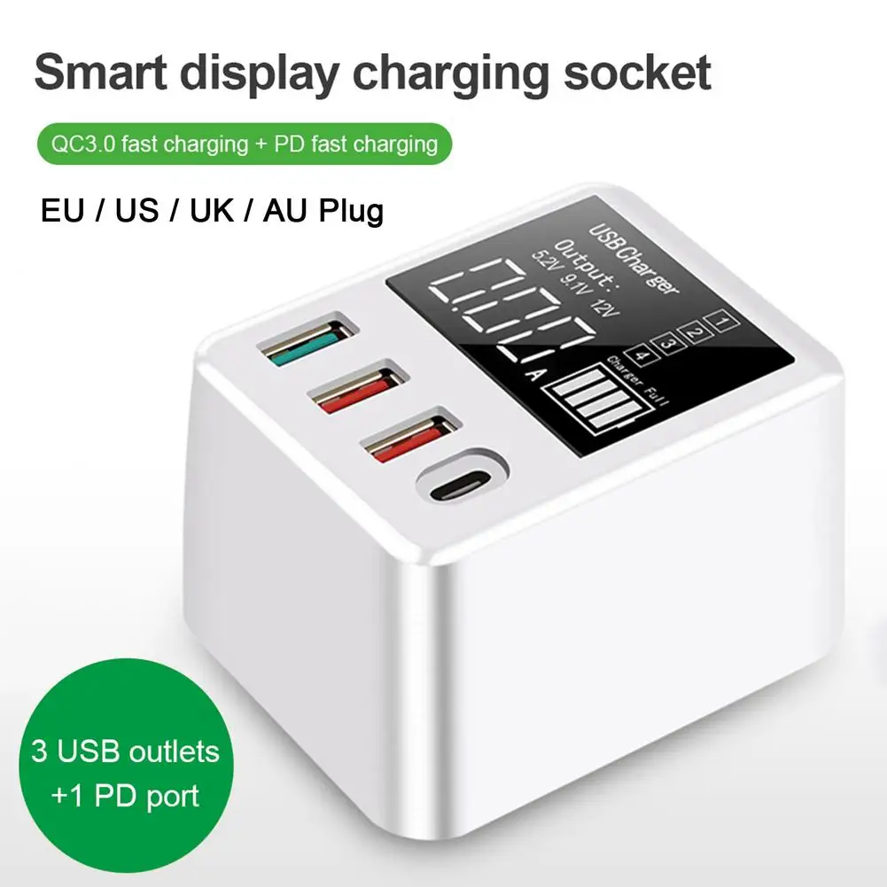 EU/US/UK/AU зарядное устройство для телефона QC 3 0 Быстрая зарядка USB C ЖК дисплей