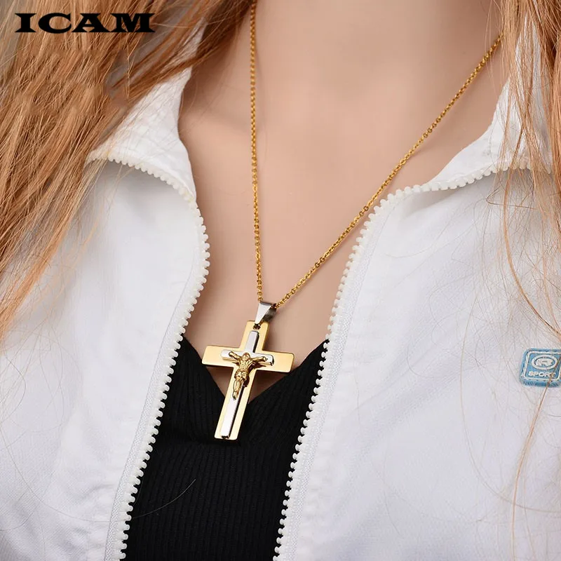 ICAM INRI Распятие Иисуса из нержавеющей стали кулон и ожерелье для мужчин