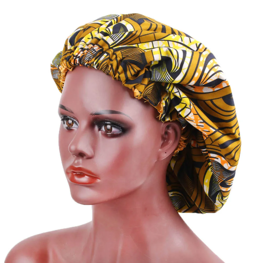 

African Wax Print Bonnet Large Satin Lined Women Nightcap Extra Large Turban