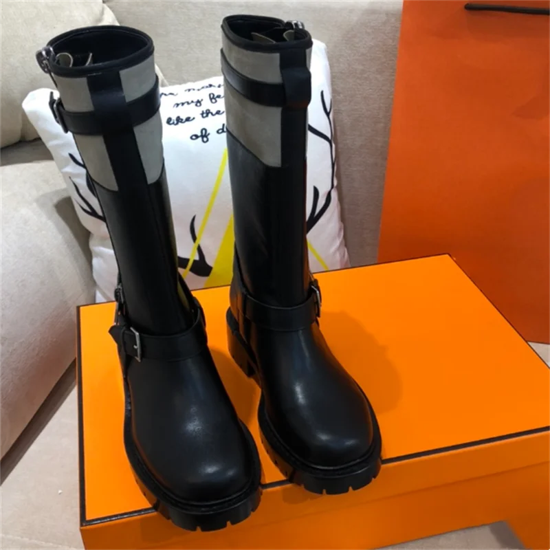 

Ботинки женские длинные на платформе, натуральная кожа, мотоциклетная обувь на молнии, выразительные