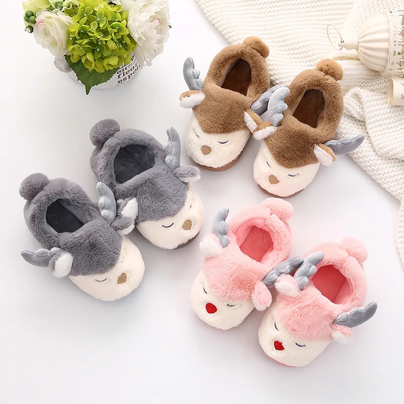 

Winter Children Boots Baby Girl Cotton Shoes Baby Boy Home Slippers Bags with Autumn Girls Antlers Christmas Shoes for Kids