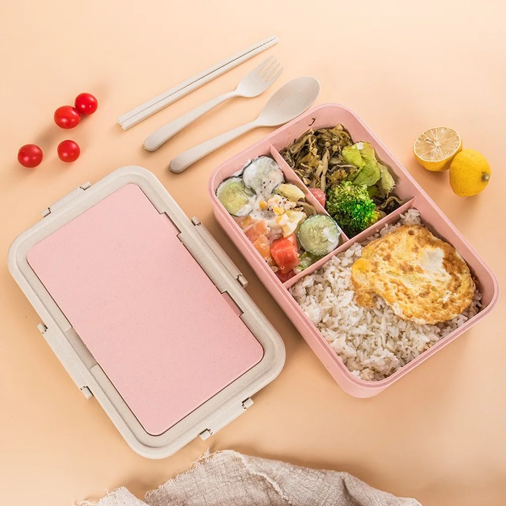 

Japanese-style 3 Grid Plastic Rectangle Child Kids Student Insulated Container Bento Lunch Food Box