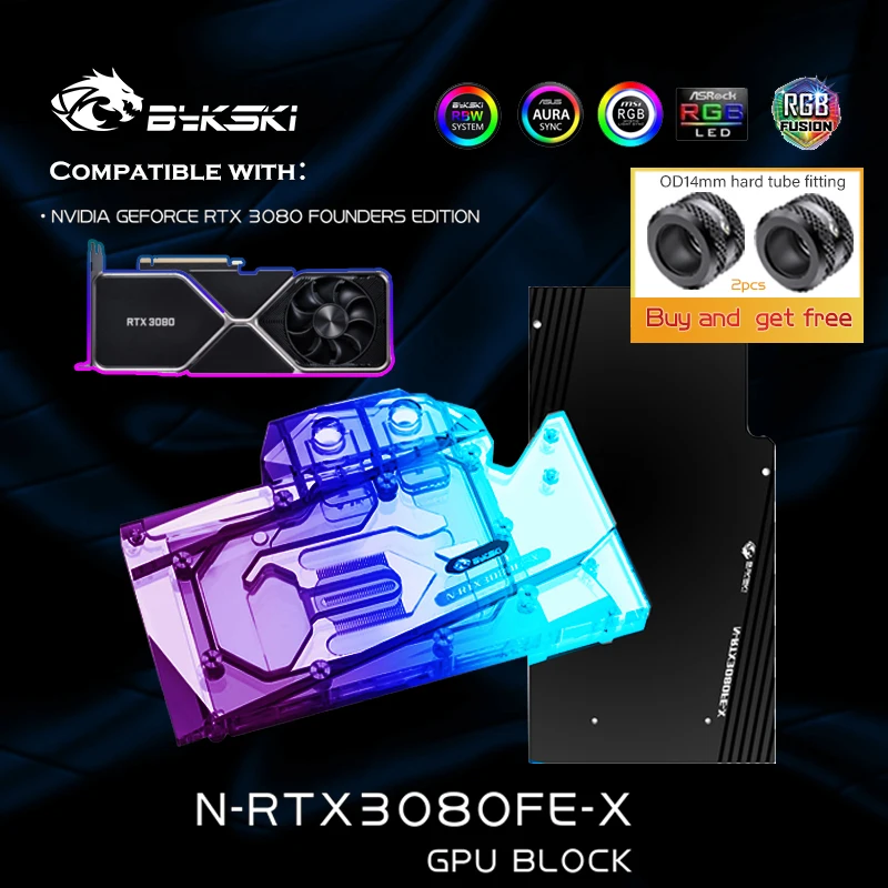 

Bykski N-RTX3080FE-X, водяной блок GPU для NVIDIA RTX3080 Founders Edition, видеокарта с задней пластиной, блок VGA GPU Liquid Cooler