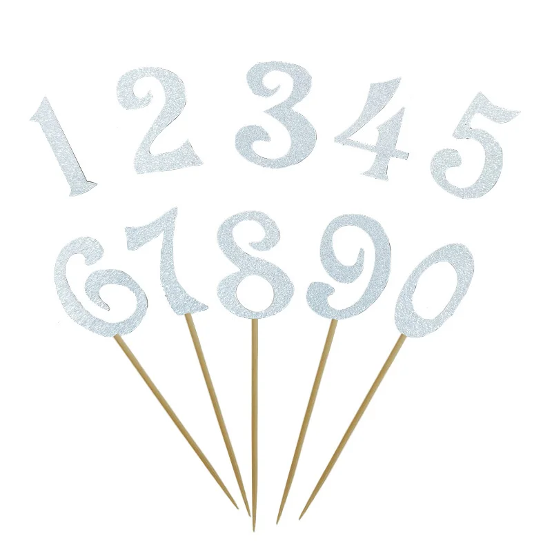 

10 Pcs Cake Inserts 0-9 Digital Inserts Gorgeous Chic Glitter Paper DIY Accessories for Birthday Decorations Party Supplies