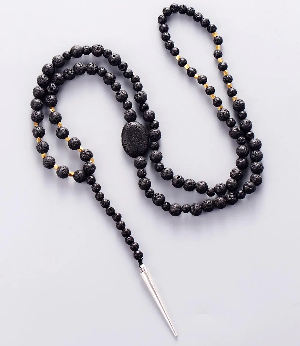 Мужское ожерелье с подвеской в виде лавы и камней шипами мужское готическое