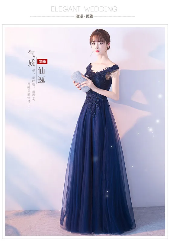 Королевские синие Элегантные платья невесты Vestido Azul Marino гость свадебное платье с открытыми плечами сексуальное платье для выпускного вечера с вышивкой