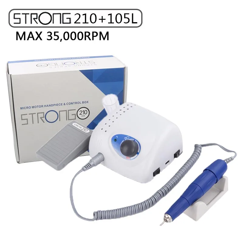 

35000RPM Electric Nail Drill Strong 210 65W Manicure Pedicure Machine for Nails Art Nail Drills File Bit Polish Tools Equipment