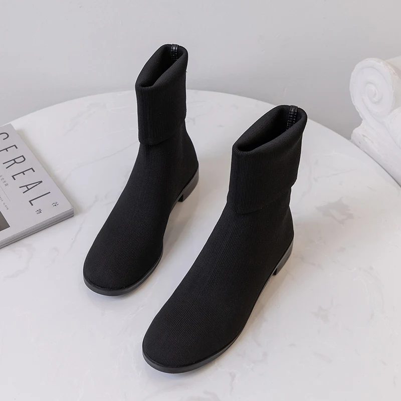 Женские ботильоны на квадратном каблуке ASUMER черные эластичные ботинки до