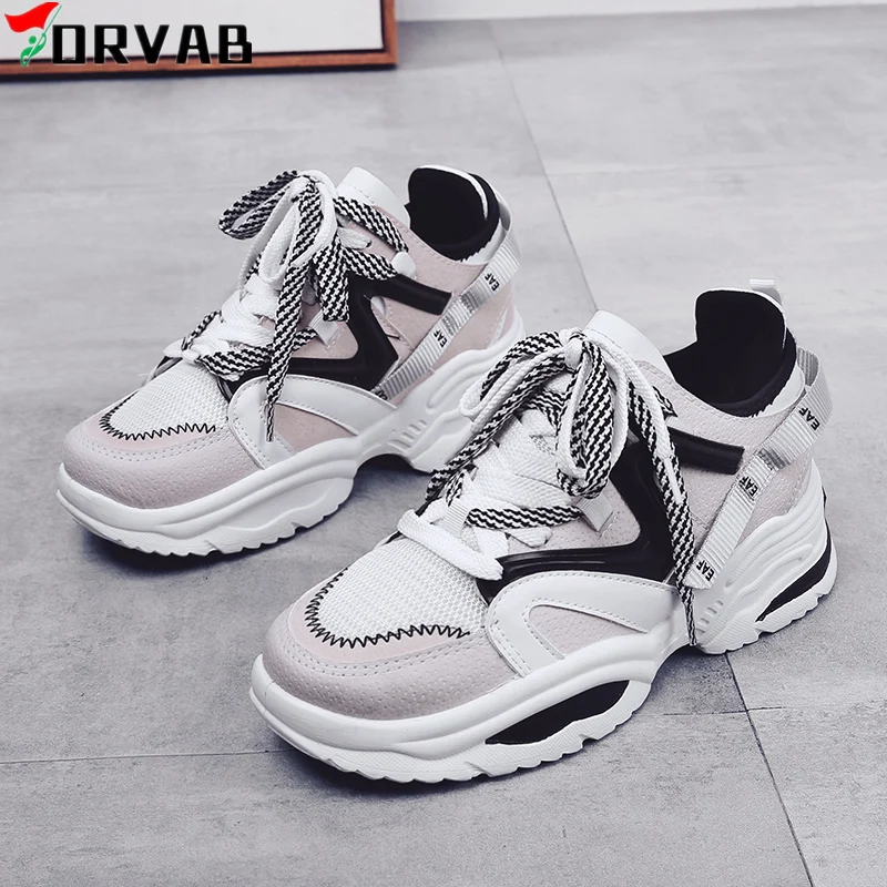 

Fashion White Women Sneakers Thick Sole Ladies Platform Shoes Web Celebrity Chunky Dad Sneakers Chaussures Femme Buty Damskie