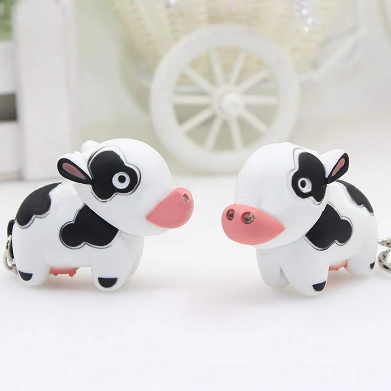 

2Pcs Cute Cow Keyring Led Torch with Sound Keychain Christmas Xmas Party Favors Bag Fillers Gifts Fun Toys for Kids - Adult Whit