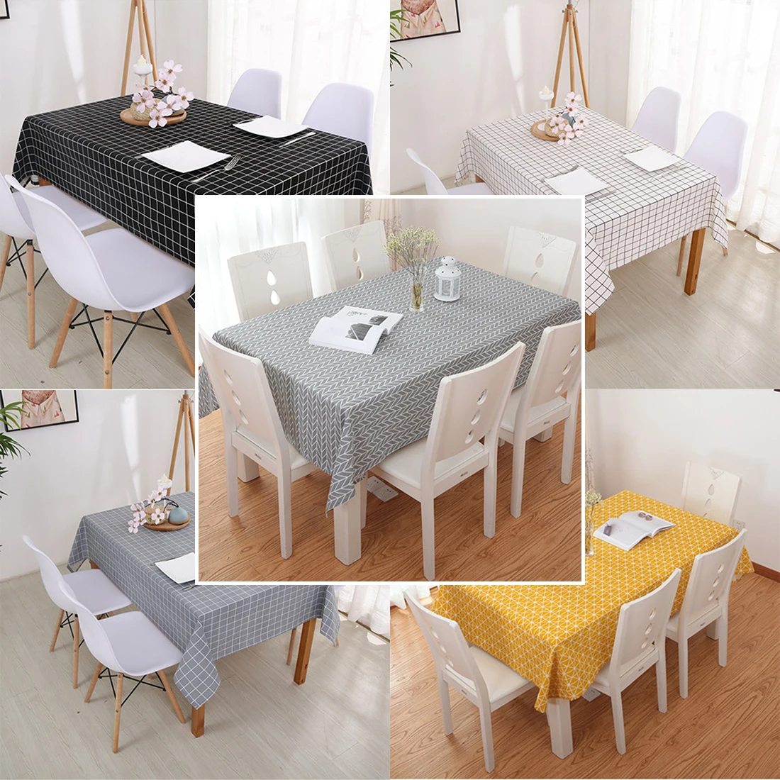 6 размеров новинка Скандинавская хлопковая льняная скатерть цвет черный белый