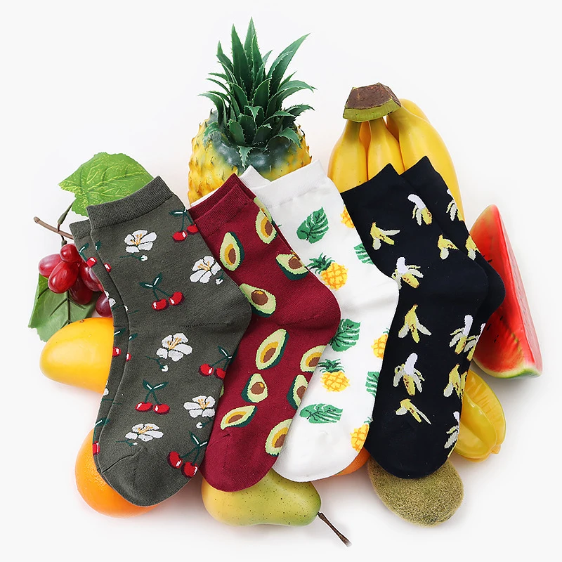 

Забавные носки с тропическими фруктами, авокадо ананас, банан, хипстерские хлопковые бамбуковые женские Короткие Носки с рисунком авокадо