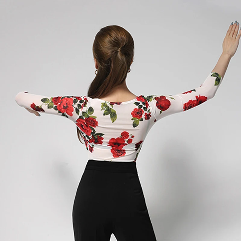 

Latin Dance Tops Long Sleeve Mesh Performance Costume Salsa Rumba Competition Clothes Cha Cha Practice Wear Prom Clothing YS1057